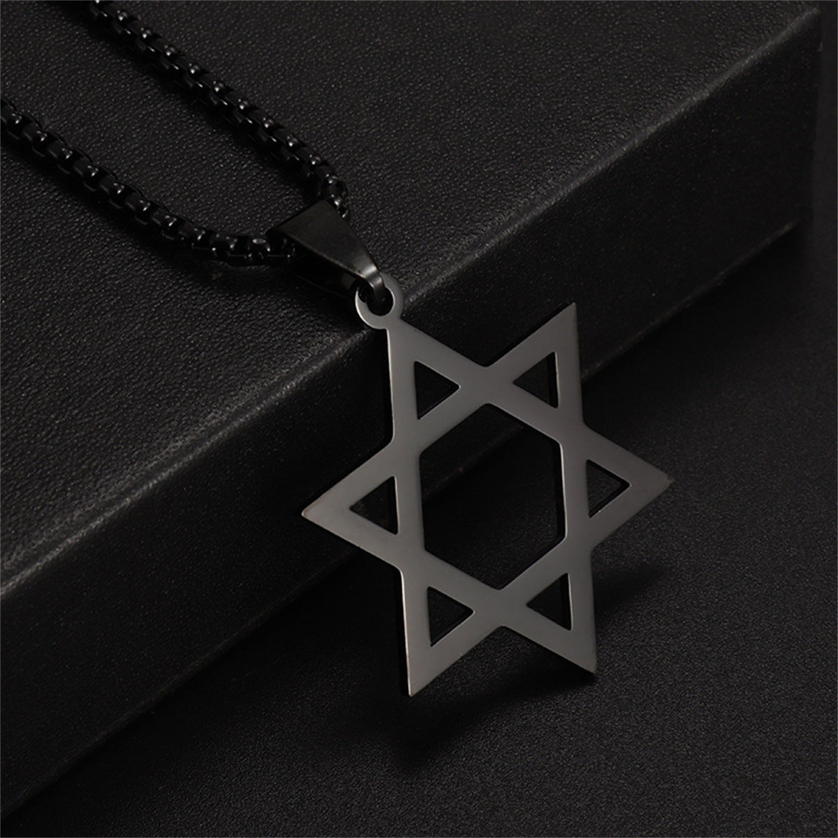 Minimalist Hexagram Pendant Necklace in Titanium Steel with Electroplated Finish on Pearl Chain for Women