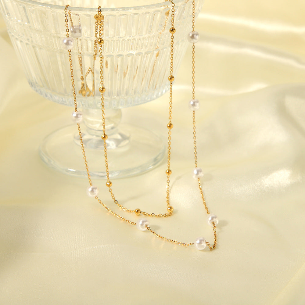 Collar minimalista geométrico con perlas y cadena de acero inoxidable chapada en oro de 18 quilates para mujer