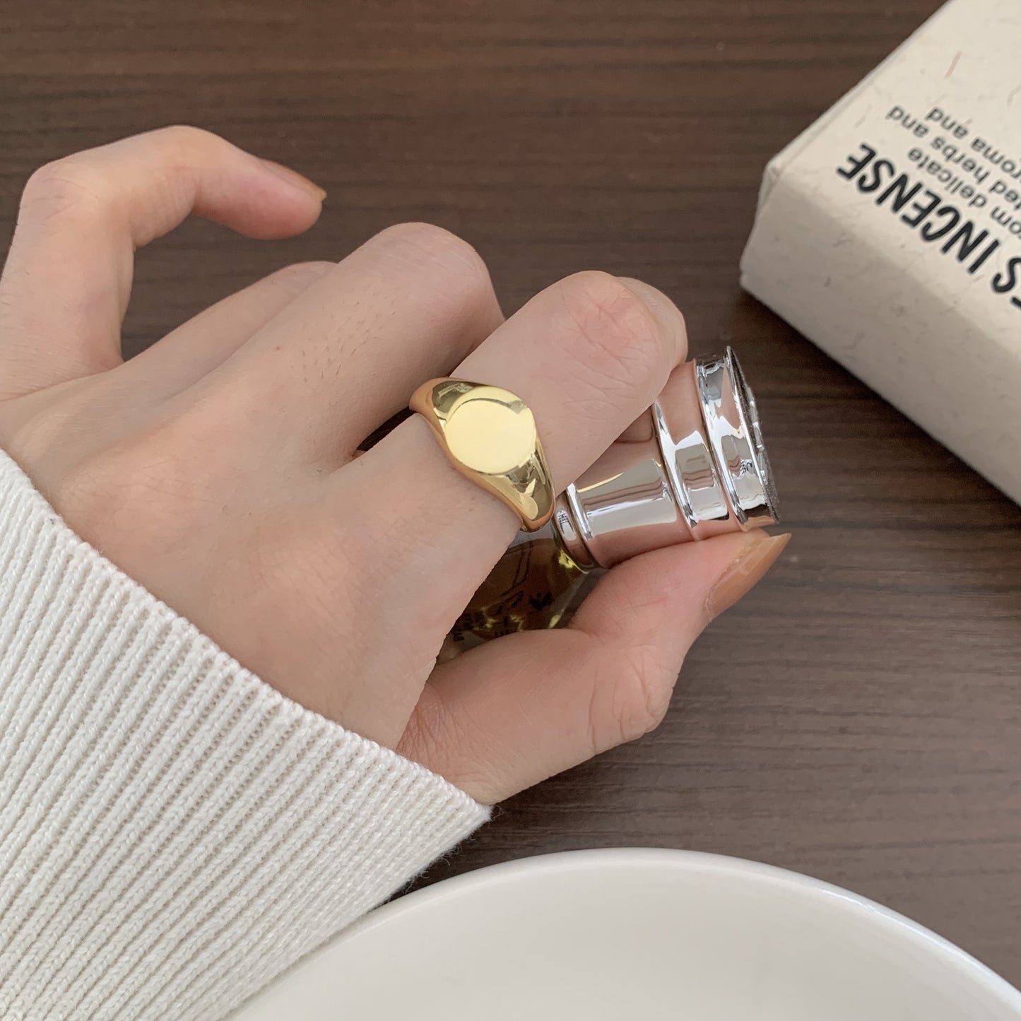 Anillo minimalista dulce de plata de ley 925 chapado en geometría