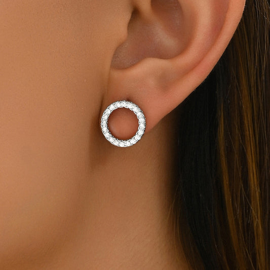 Orecchini a perno geometrici, minimalisti ed eleganti da donna con intarsi di zirconi in base di rame e perni in acciaio inossidabile