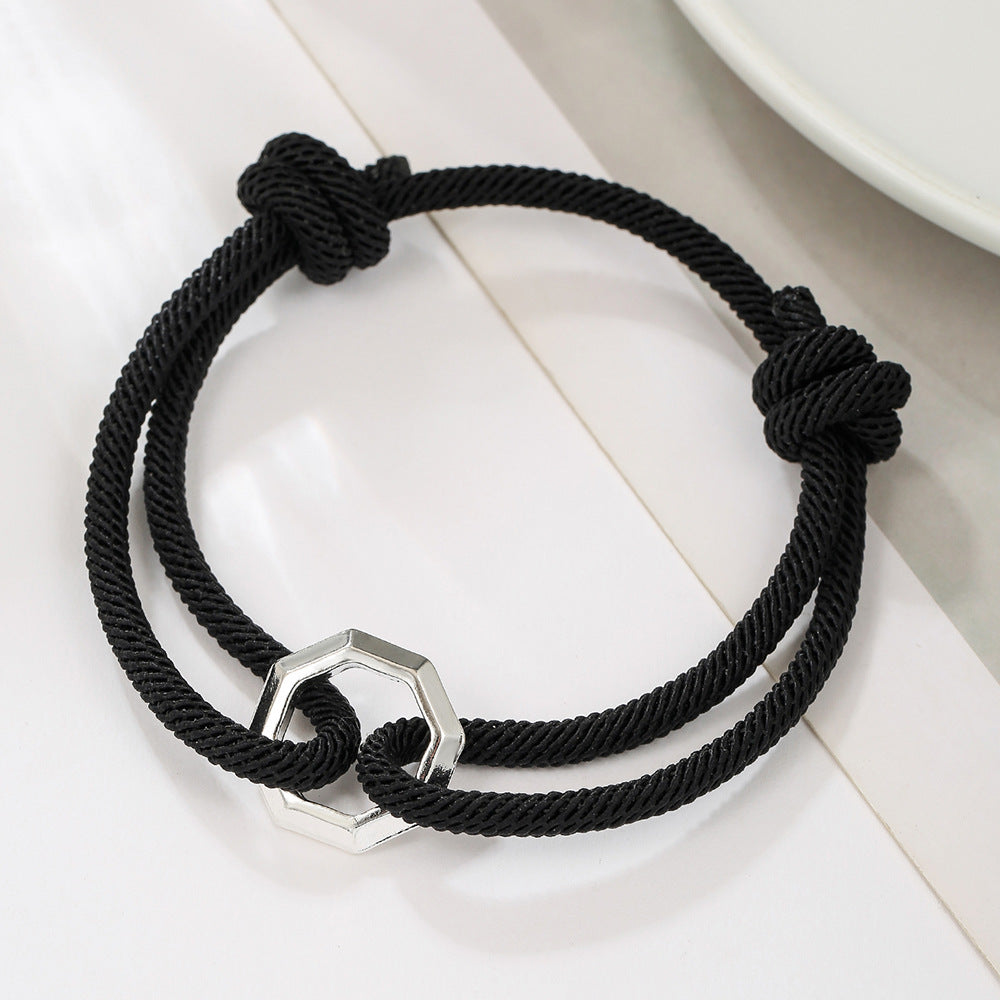 Minimalist Geometric Alloy Bracelet Unisex Adjustable Woven Hand Rope
