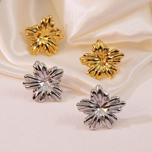 Elegantes pendientes de acero inoxidable con estampado floral de negocios para mujer