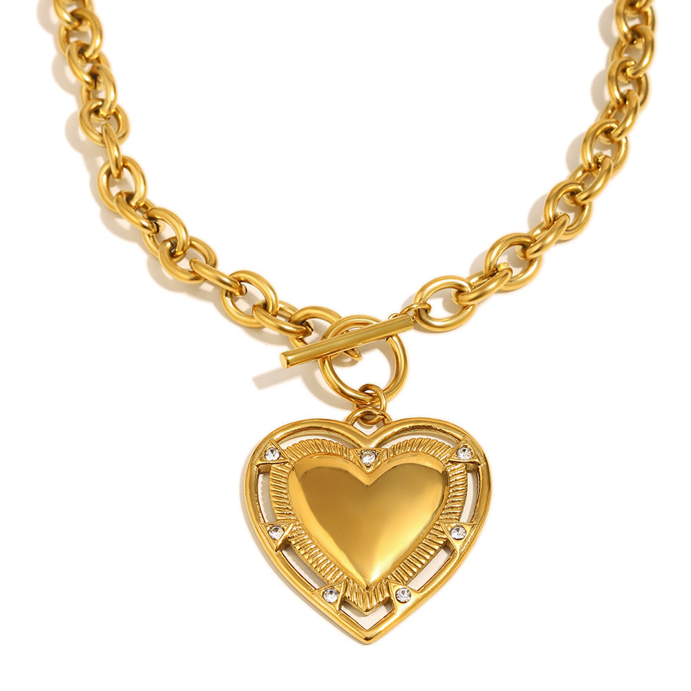 Minimalist Heart-Shaped Stainless Steel Plated 18K Gold O-Chain Necklace for Women