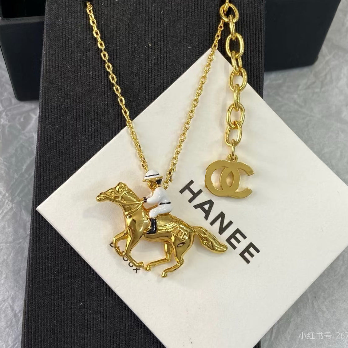 Luxury Gold Plated Brass Horse Rider Pendant Necklace for Women