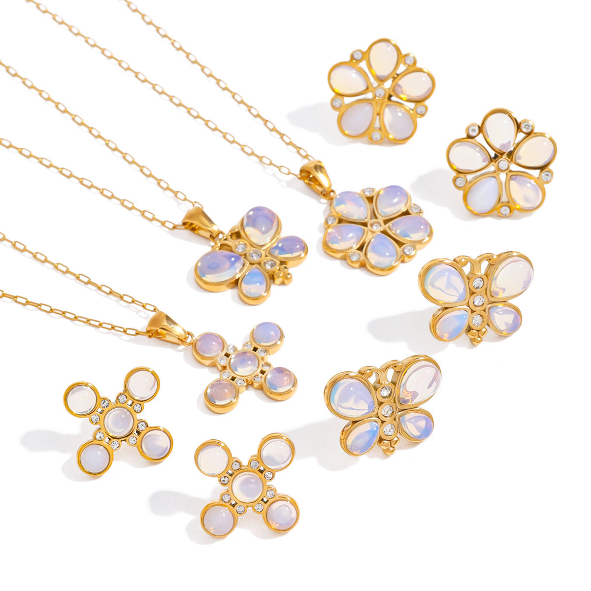 Minimalist Butterfly Pendant Necklace in Stainless Steel with Rhinestone Accents for Women