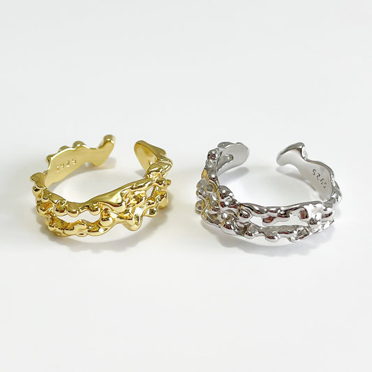 Anillo Abierto de Plata de Ley 925 con Corazón Irregular Estilo Lava Vintage Francés para Mujer