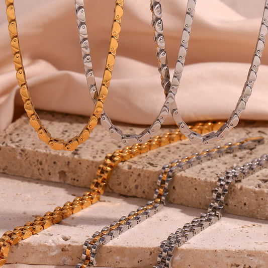 Minimalist Geometric Titanium Steel Bracelet Set with 18K Gold Plated Stainless Steel Chain for Women