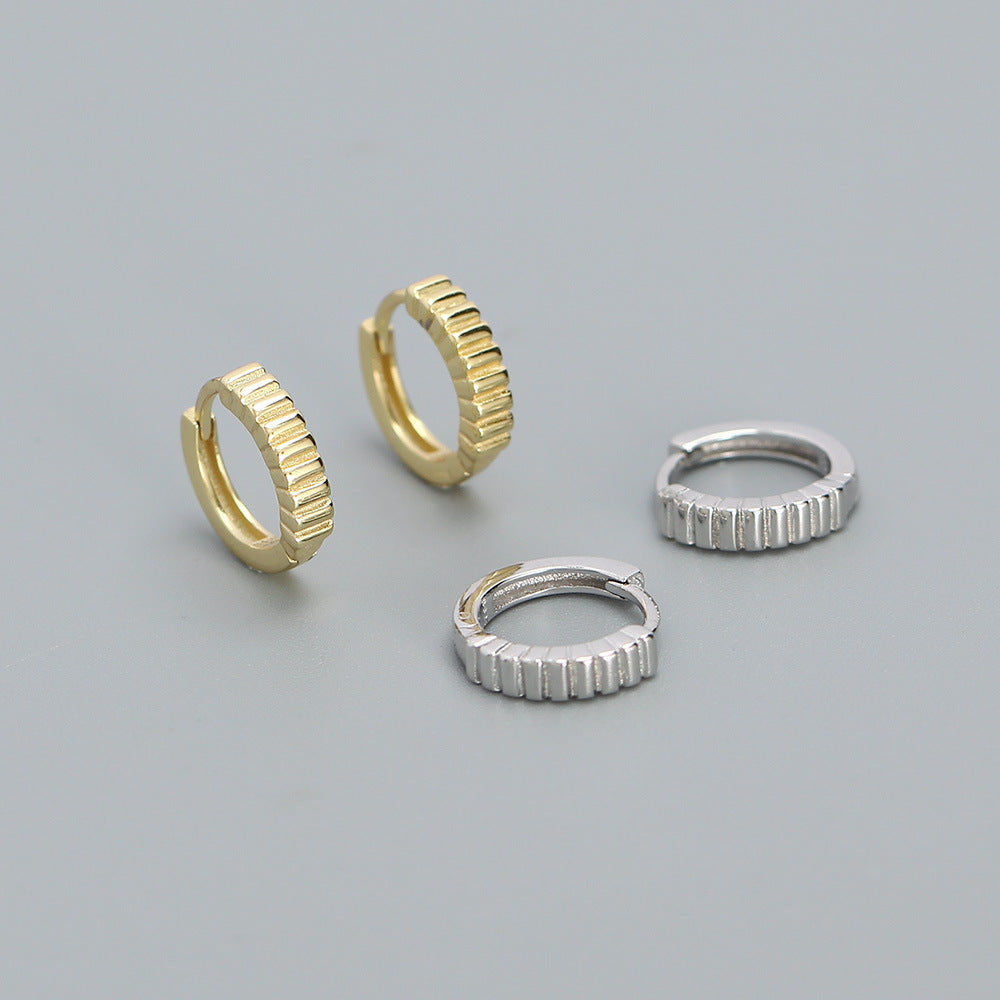 Elegant 925 Sterling Silver Round Striped Geometric Hoop Earrings for Women