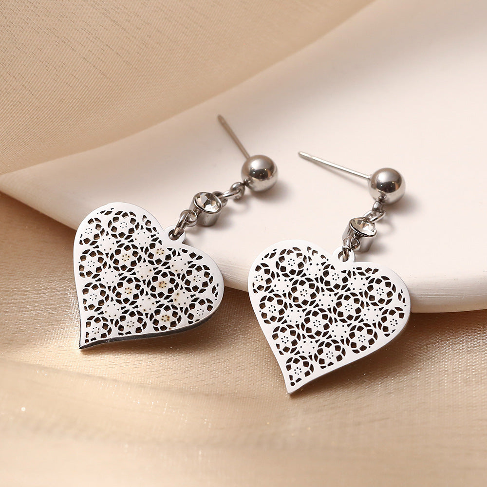 Minimalist Hollow Heart-Shaped Titanium Steel Earrings for Women with Plated Finish