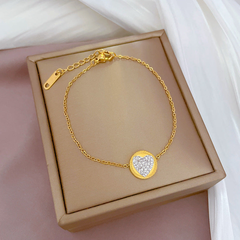 Constellation Moon Star Drop Zircon Bracelet in Titanium Steel with Gold Plating for Women