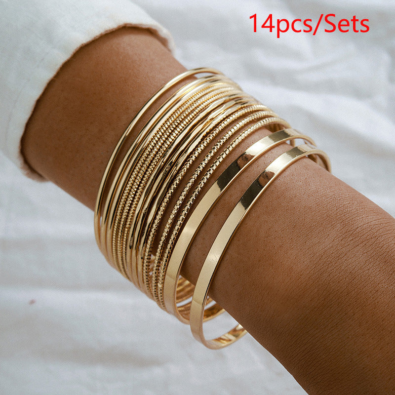 Punk Geometric Round Plated Iron Rope Chain Bracelet Set