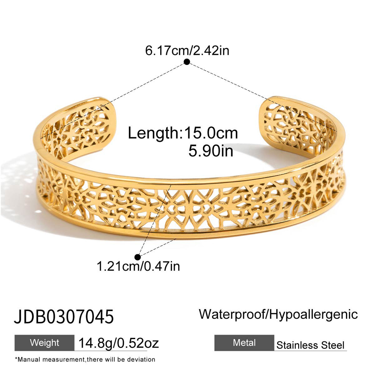 Pulsera Brazalete Abierta Minimalista Vintage de Acero Titanio para Mujer con Acabado Chapado y Diseño Circular Geométrico