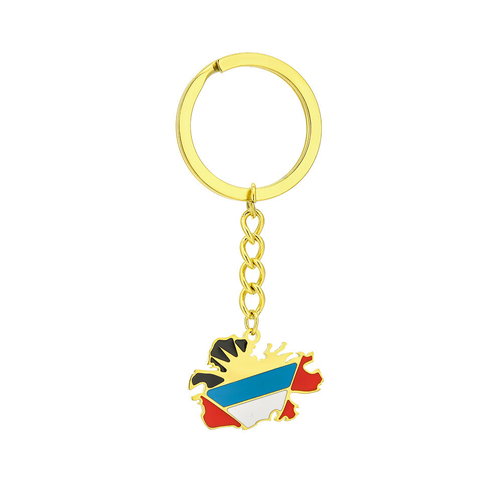 Portachiavi con bandiera mappa di Antigua in stile etnico vintage, in acciaio al titanio, accessorio unisex da viaggio o regalo