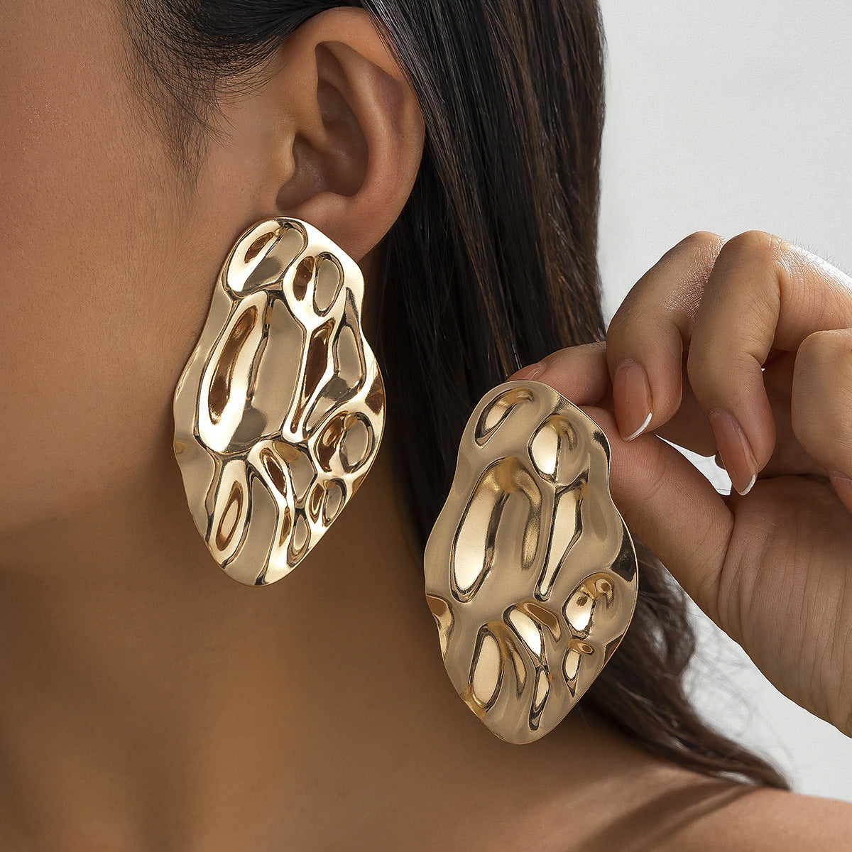Geometric Textured Liquid Wave Earrings in Alloy with Electroplated Finish for Women
