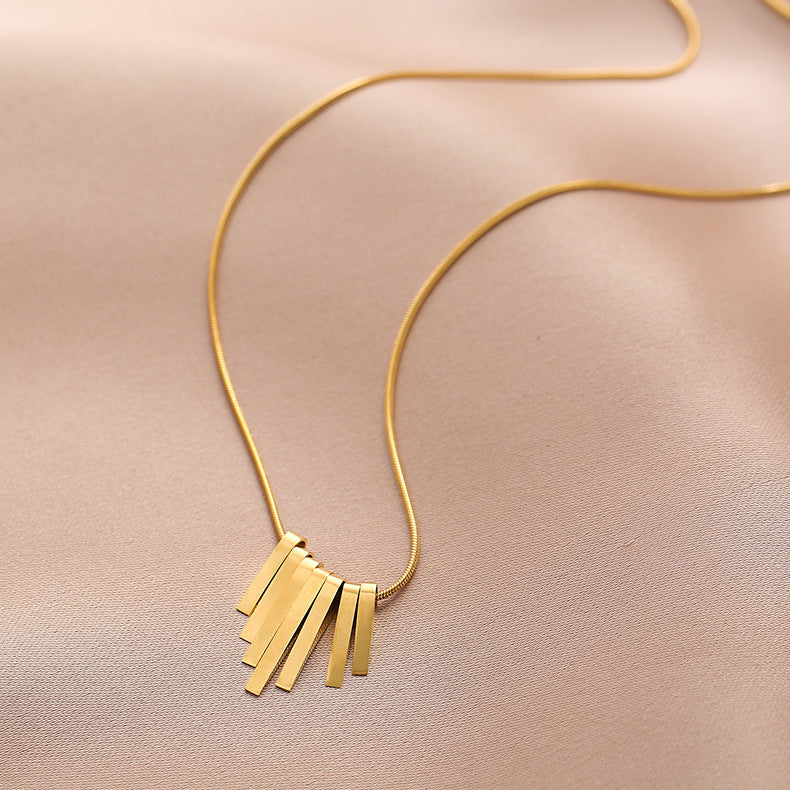 Minimalist Retro French-Inspired Titanium Steel Geometric Multi-Pendant Tassel Necklace for Women Snake Chain Clavicle Jewelry