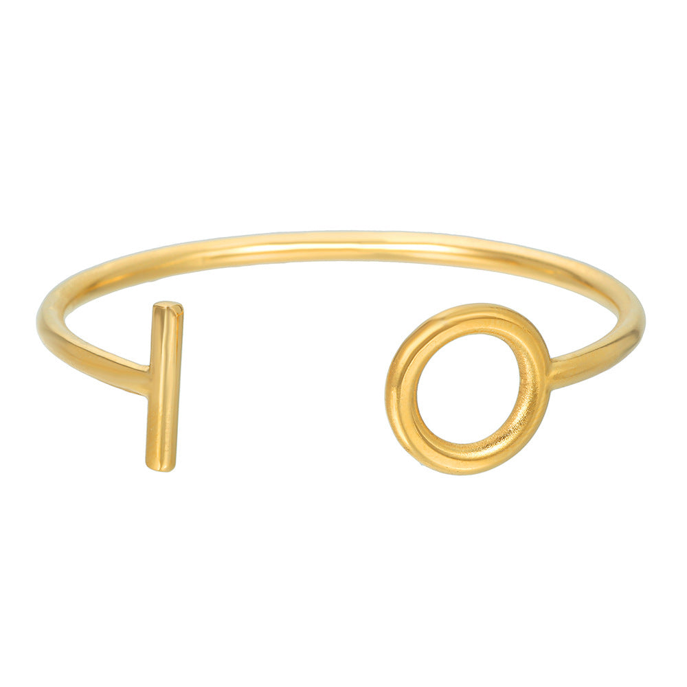 Minimalist Titanium Steel Plated Round Geometric Leaf Hollow Sun Snake Cuff Bracelet