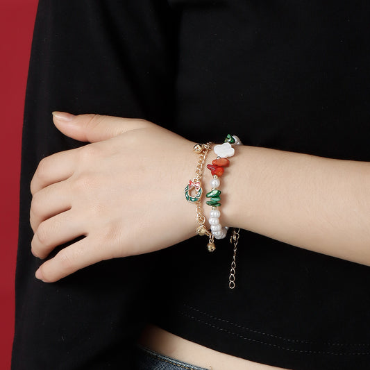 Bracciale a campana a trifoglio geometrico minimalista con perle e finitura placcata, perfetto per regali di Natale e anniversario