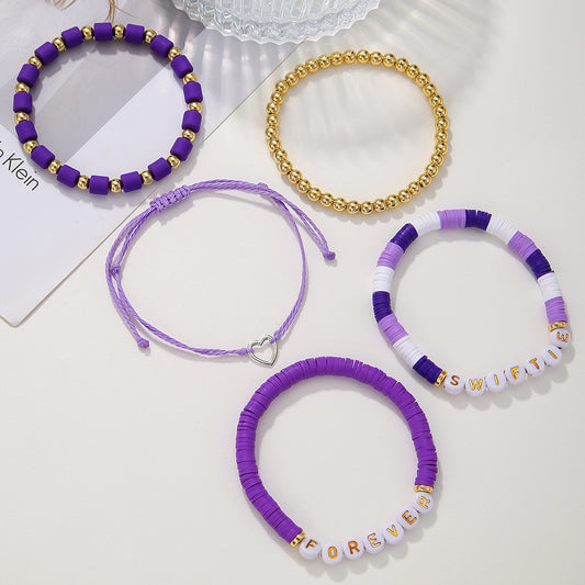 Purple Resin Letter Bead Bracelet with Brass and Acrylic Accents for Unisex