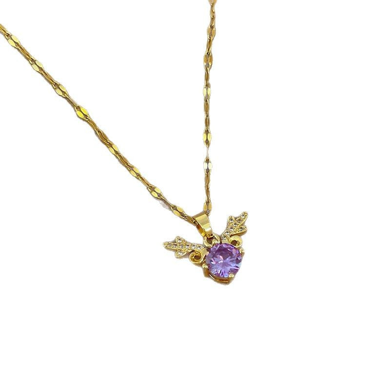 Minimalist Geometric Moon Pendant Necklace for Women and Men Stainless Steel Delicate Clavicle Chain with Zircon Accents
