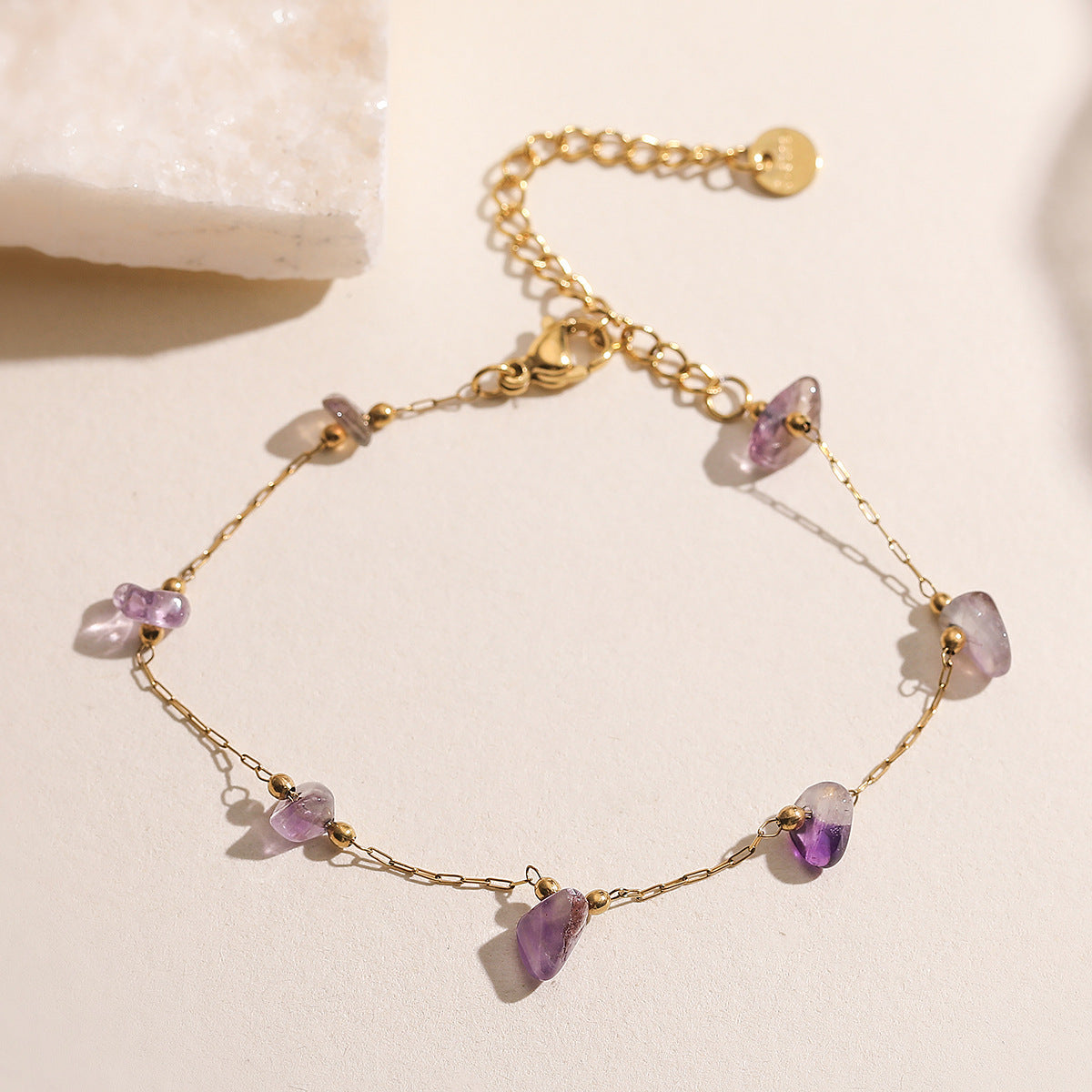 Minimalist Sweet 18K Gold Plated Geometric Natural Gemstone Stainless Steel Bracelet for Women