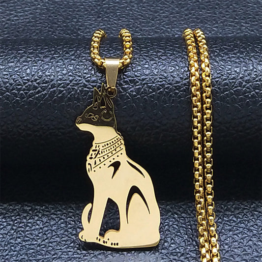 Collana Pendente Vintage Dea Gatta Egiziana in Acciaio Inossidabile Placcato Oro, Gioielli di Moda a Tema Animale per Unisex