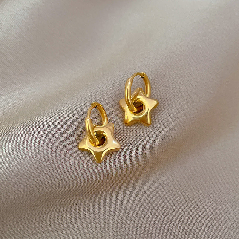 Minimalist Geometric Titanium Steel Ear Studs with Star Shape for Women, Electroplated Cold-Tone Fashion Earrings for Parties