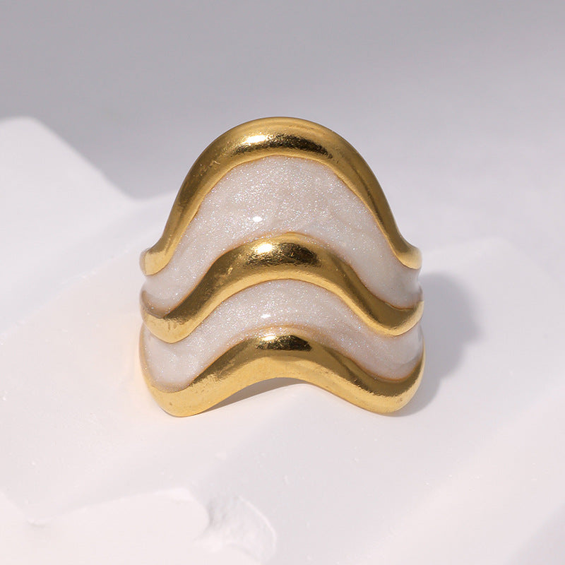 Minimalist French Luxury Adjustable Open Ring in Stainless Steel with 18K Gold Plating for Women