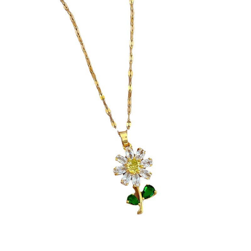 Vintage Luxury Floral Geometric Zircon Collar Necklace for Unisex in Titanium Steel