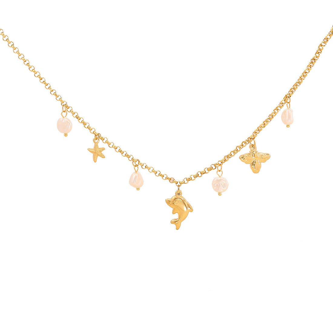 Bohemian Wave-Shaped Stainless Steel Pendant Necklace with Rhinestone-Inspired Shell Design on O-Chain for Women
