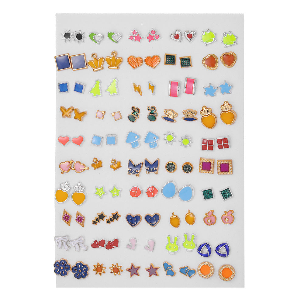 Cute Cartoon Geometric Round Resin Drip Oil Stud Earrings for Women