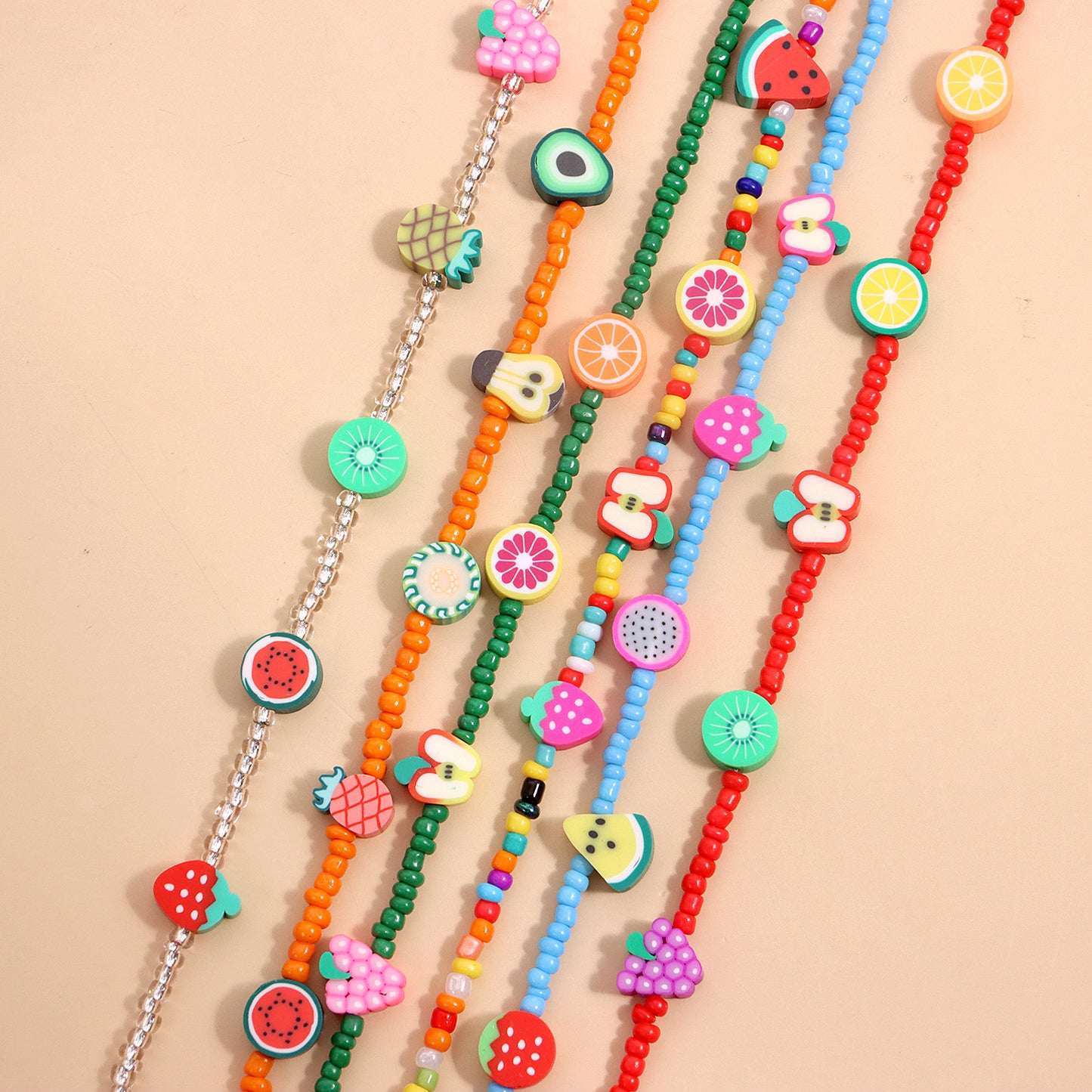 Colorful Fruit-Shaped Beaded Necklace for Women with Lemon and Watermelon Motifs, Fashionable and Cute Pendant Jewelry