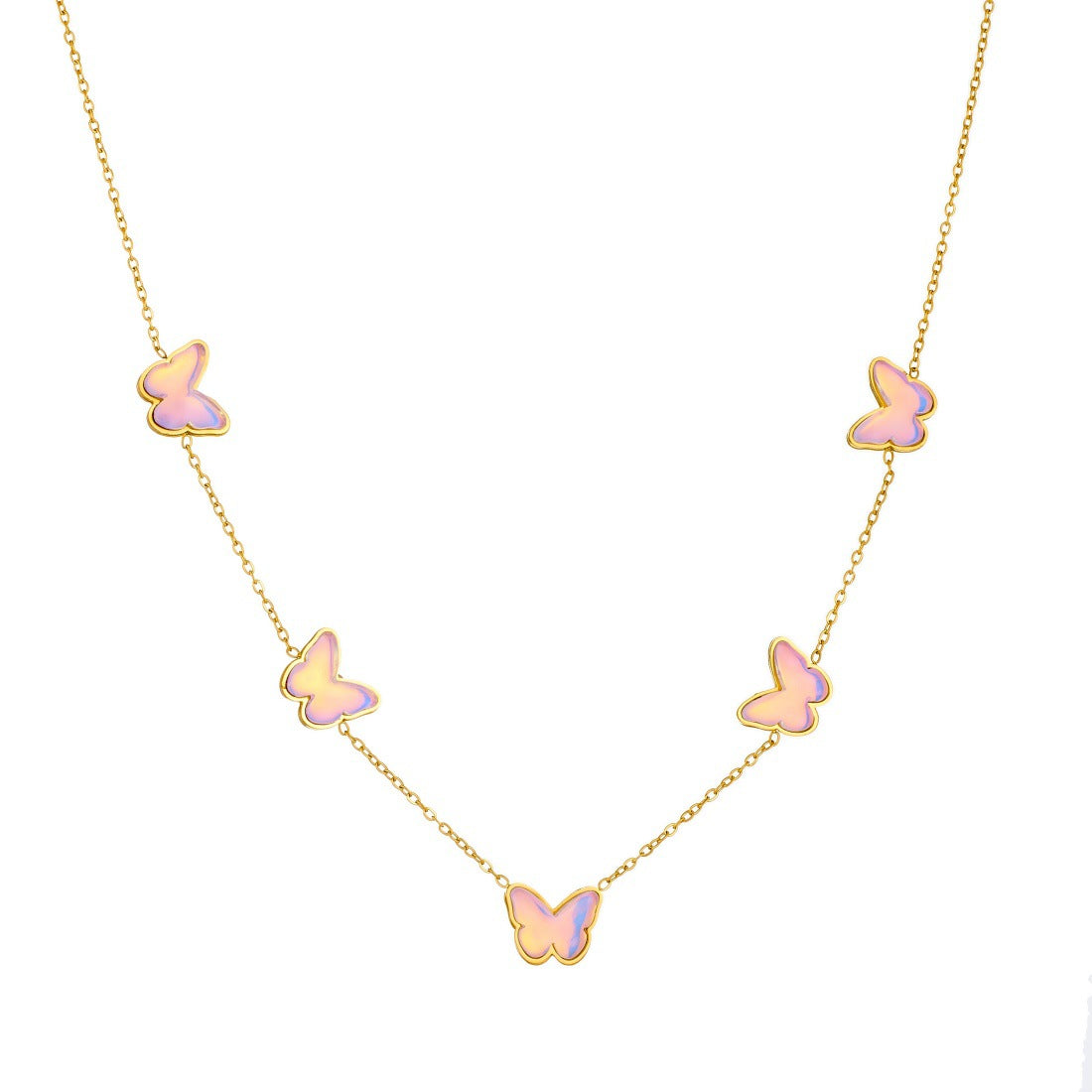 Sweet Gold Plated Stainless Steel Butterfly Necklace Set for Women