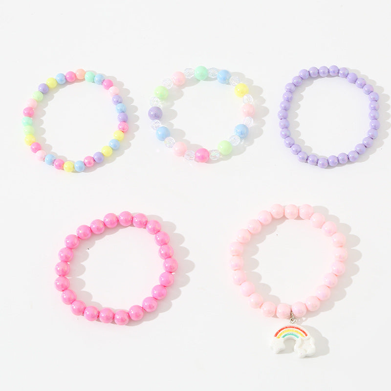Set di braccialetti con ciondolo arcobaleno in perline acriliche colorate per bambini, braccialetti minimalistici fatti a mano a forma geometrica per bambini
