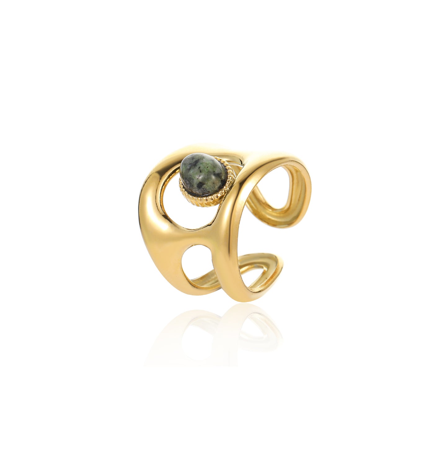 Anillo abierto de acero inoxidable con forma geométrica irregular y diseño calado estilo francés vintage para mujer con acabado chapado
