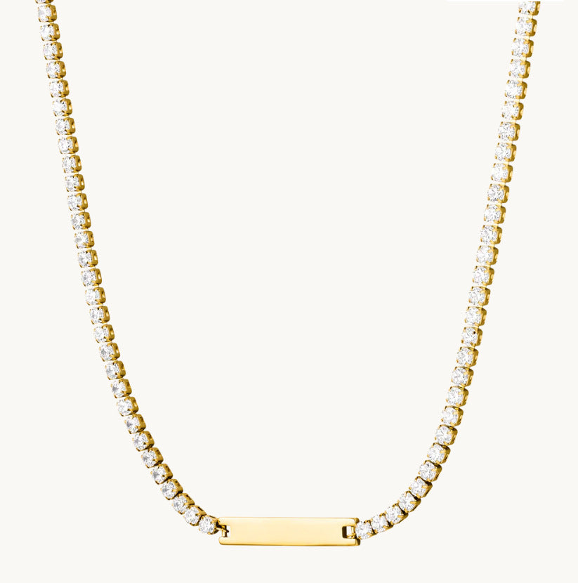 Collar con colgante de rectángulo geométrico minimalista y elegante chapado en oro de 18 quilates con incrustaciones de diamantes de imitación de acero inoxidable para mujer, barra de dijes de bricolaje