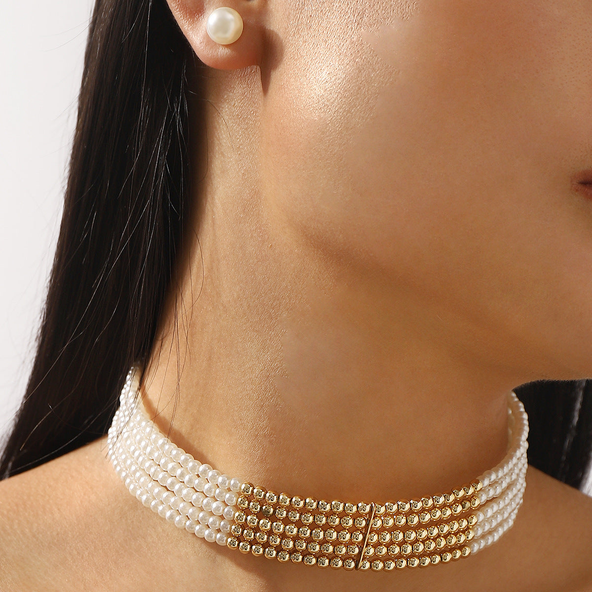 Minimalist Elegant Alloy Necklace Set with Simulated Pearl Accents for Women Featuring Pearl Chain and Round Design