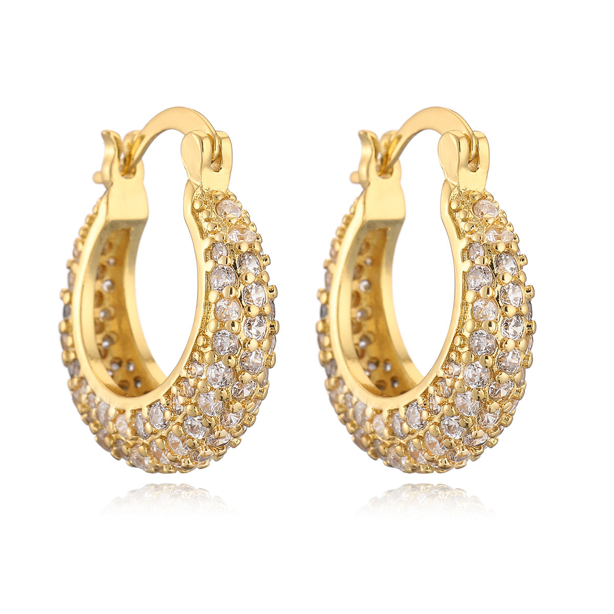 Minimalist Geometric Copper Earrings with Gold Plating and Zirconia Accents for Women