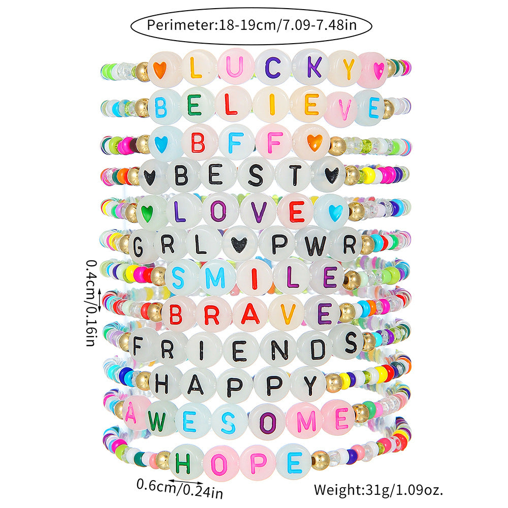Bohemian Letter Acrylic Beaded Charm Bar Bracelet Unisex DIY Jewelry
