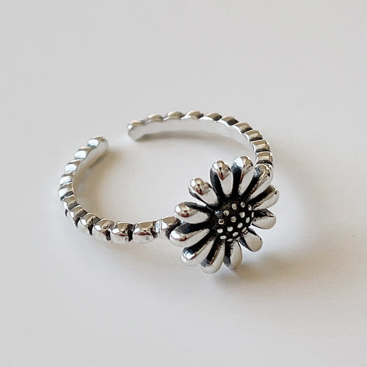 Anillo de plata de ley 925 con margaritas, diseño floral vintage, estilo boho, para mujer