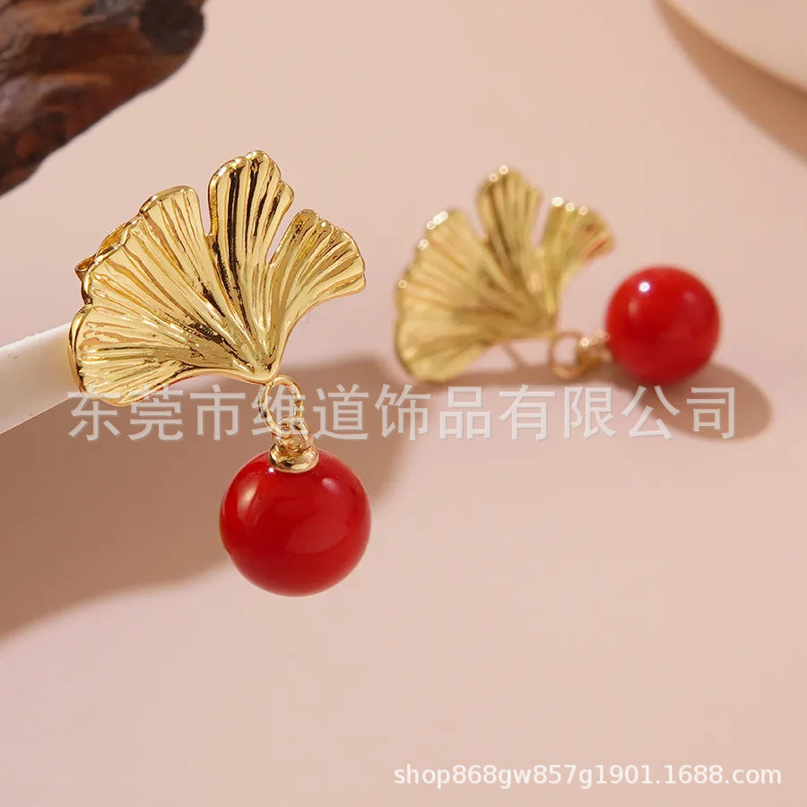 Sweet Streetwear Hammered Stainless Steel Floral Leaf Geometric Earrings for Women
