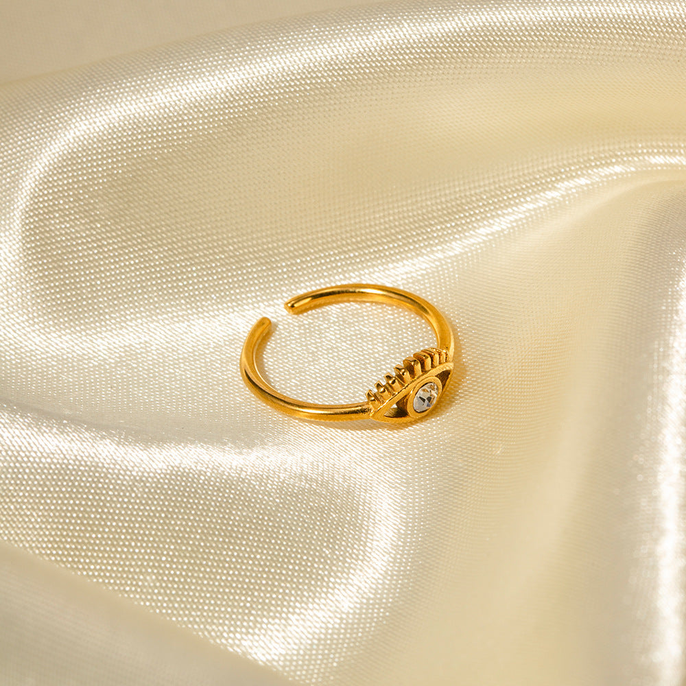 Anello geometrico da donna in acciaio inossidabile placcato oro 18 carati con intarsi in zircone, stile INS