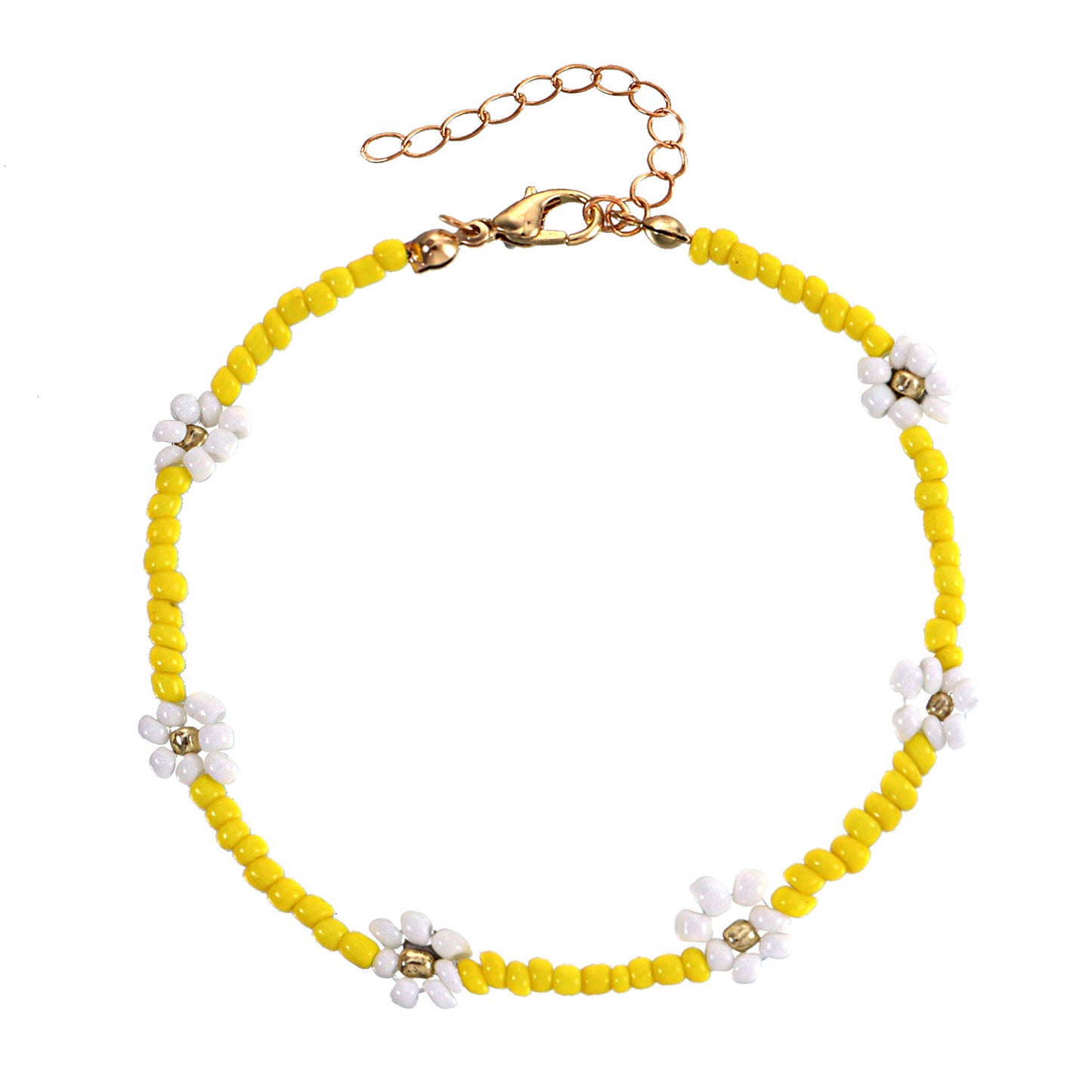 Floral Anklet for Women Handmade Beaded Colorful Flower Design Anklet Set for Beach Fashion