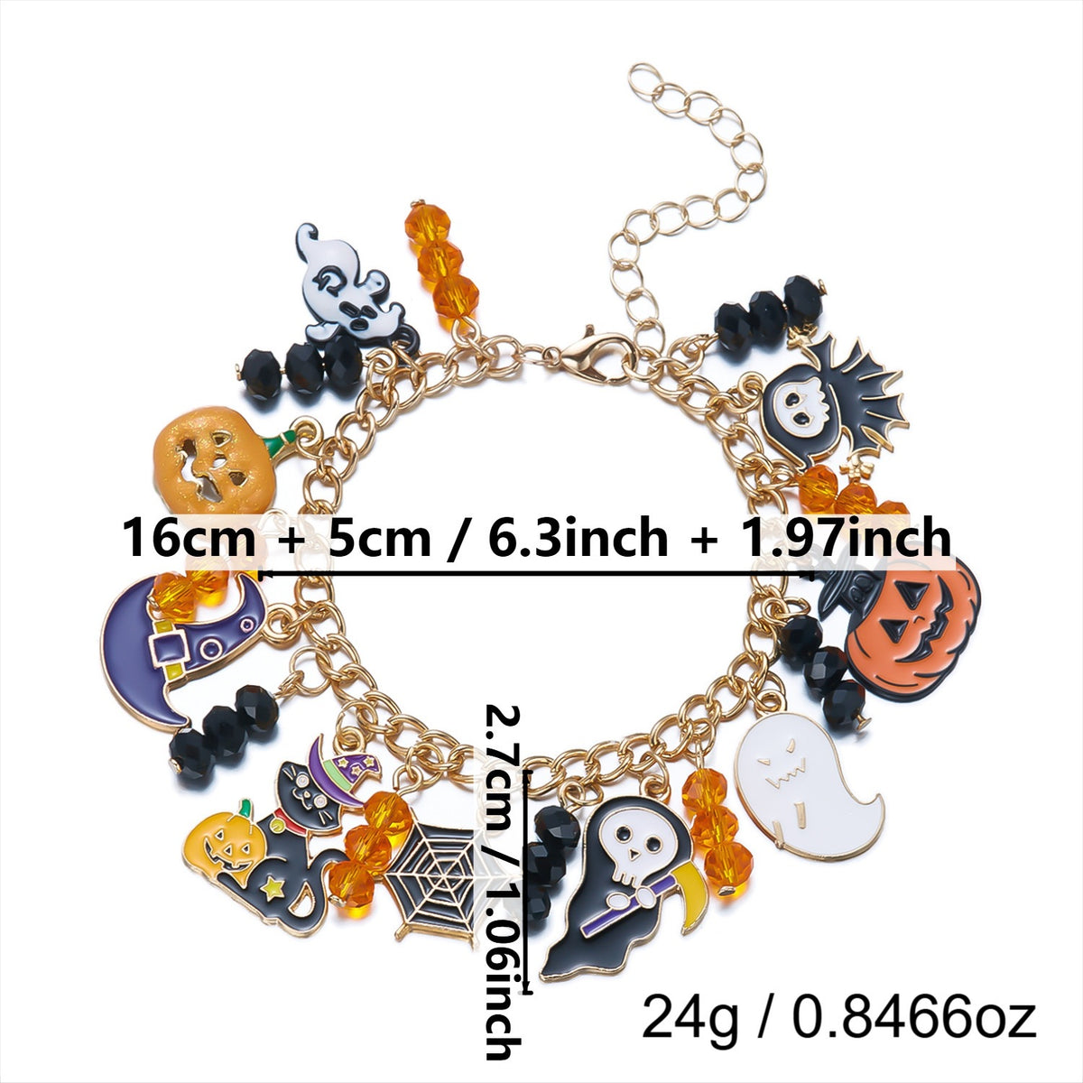 Gothic Drip Oil Plated Alloy Charm Bracelet with Cartoon Halloween Pendants for Unisex Party Jewelry