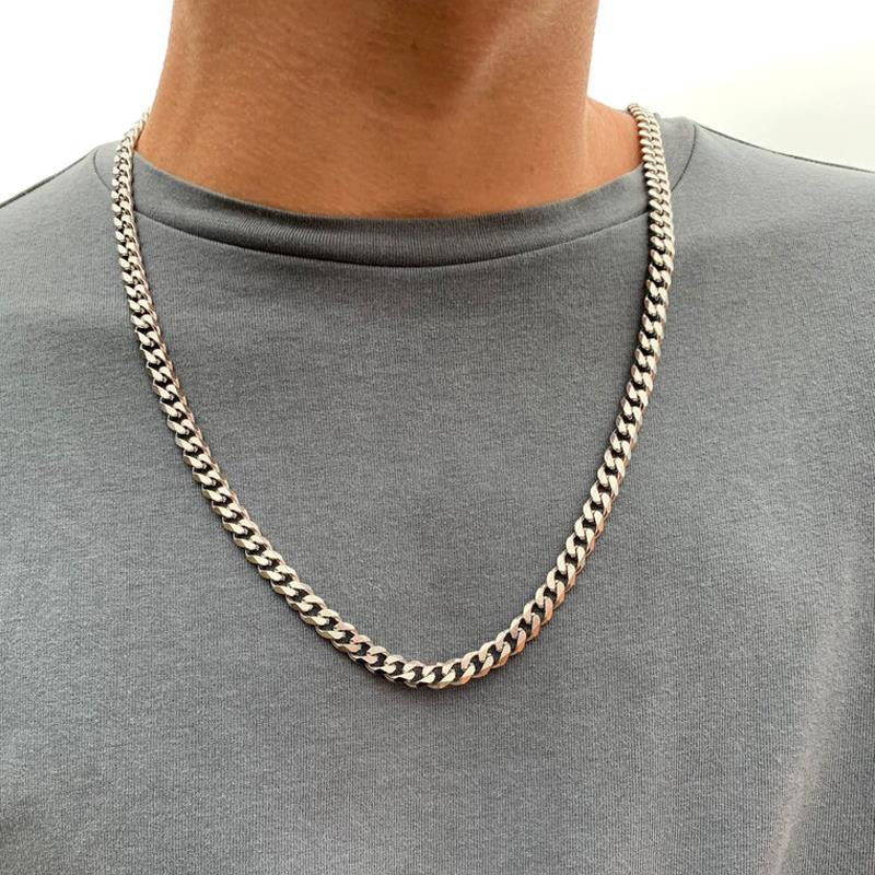 Geometric Titanium Steel Cuban Link Box Chain Necklace with Pearl Unisex