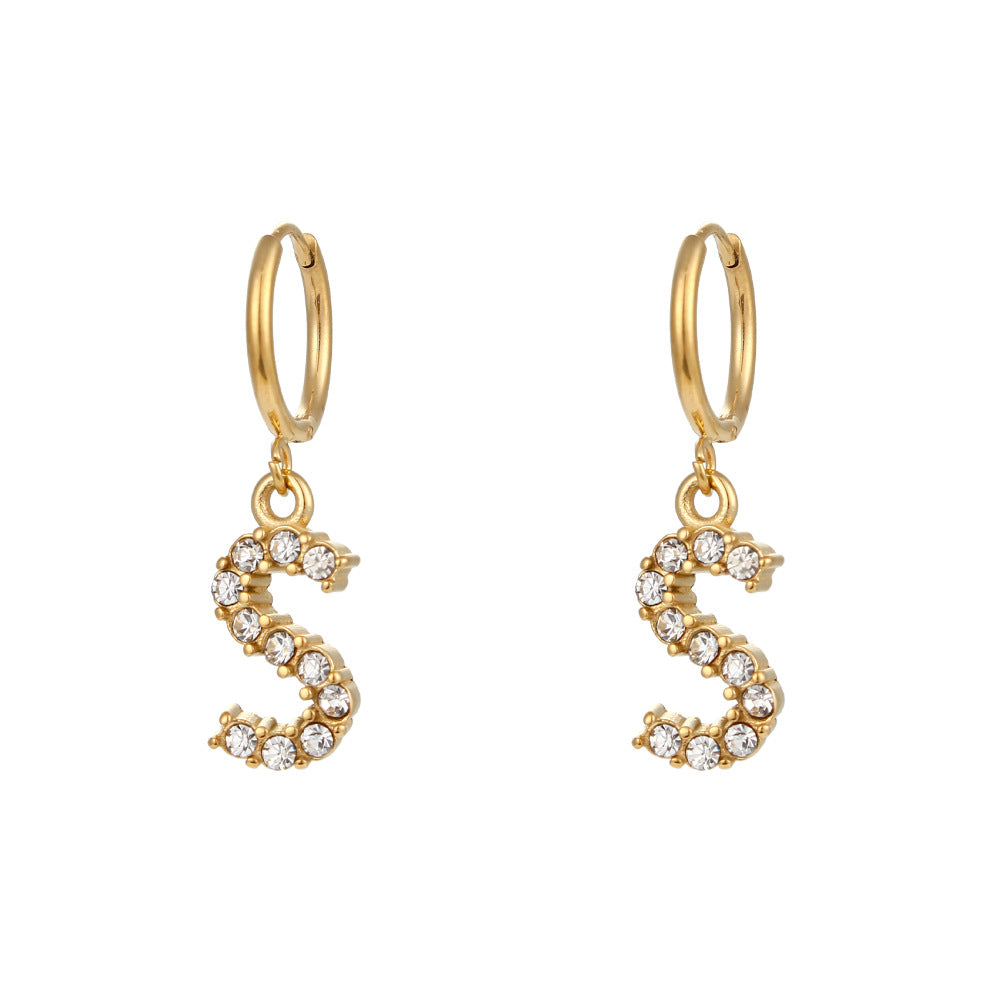 Minimalist Fashion Letter Earrings for Women Stainless Steel with 18K Gold Plating and Micro-Pave Zirconia