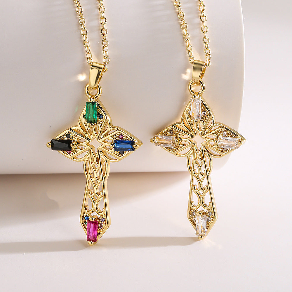 Geometric Pendant Necklace for Women in Copper with 18K Gold Plating and Zircon Inlay, Fashionable Minimalist Style