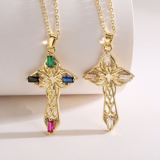 Geometric Pendant Necklace for Women in Copper with 18K Gold Plating and Zircon Inlay, Fashionable Minimalist Style