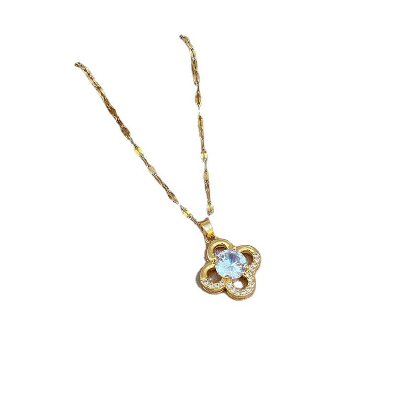Minimalist Sweet Geometric Titanium Steel Gold Plated Cubic Zirconia Inlay Necklace