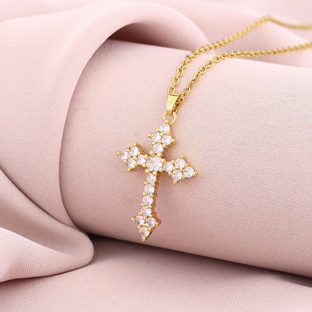 Elegante Collana con Ciondolo a Croce da Donna in Rame Placcato Oro con Catena a O, Collana con Ciondolo Stile Geometrico Minimalista