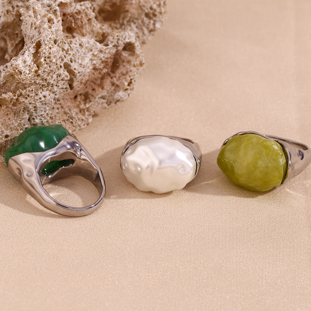 Vintage Style Geometric Acrylic Accent Ring in Stainless Steel with Plating for Women